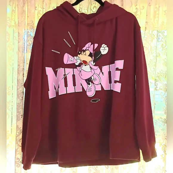 MINNIE MOUSE CHEER HOODIE SWEATSHIRT EUC XL BURGUNDY